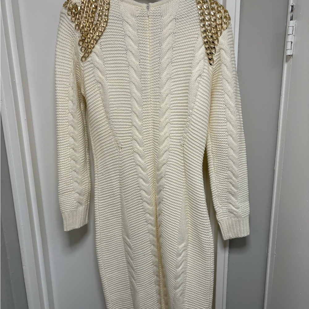 L'ATISTE Cream and Gold Long Sleeve Dress - Picture 11 of 12